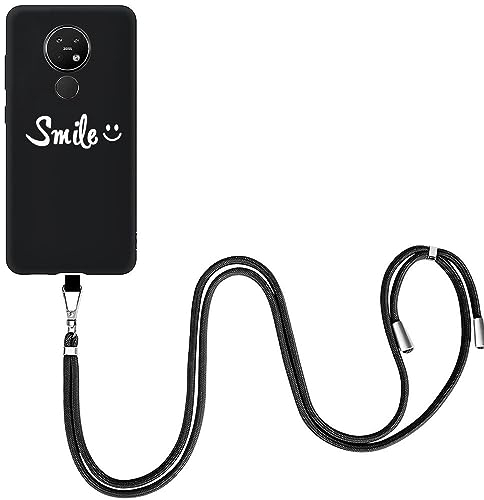 EuoDuo für Nokia 7.2 Handyhülle Handy Kette Hülle mit Band Abnehmbare Kordel Handyband zum umhängen Silikon Case Schwarz Schutzhülle Halskette Cover - Smile Lächeln