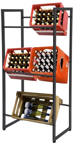 OBLLER Drinks Crate Rack for 6 Crates, 71 x 30 x 140 cm, Water Crate Shelf, Beer Crate Shelf, Metal Box Stand, Storage Shelf for Drinks, Includes Mounting Material (3 Levels)