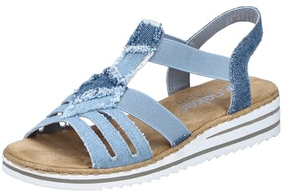 Rieker Sandales compensées V0678 pour femme, bleu, 40 EU