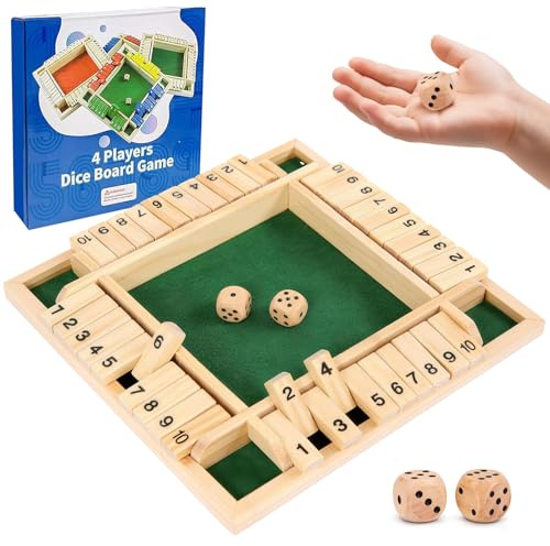 ACHLIGL Shut The Box Game 2-4 Player Wooden Dice game - Classic Wooden Board Games Mathematics Traditional Board Dice Holiday Fun Game for Pubs Family Parties (Green)