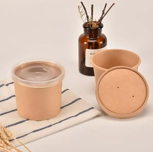 Arredo Chef Bol à Soupe en Carton kraft, Pot en papier, Gobelet pour Crème Glacée, Bol jetable Étanche et Résistant à la Chaleur lot de 50 pièces (380 ML, Couvercle en PET)