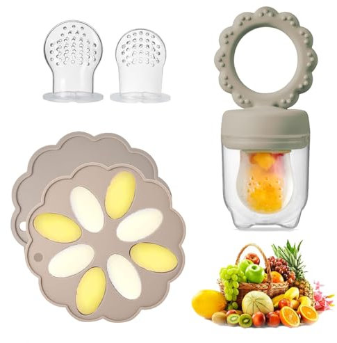 Fruchtsauger Baby ab 6 Monate - Zahnungshilfe Schnuller Aufbewahrungsbehälter für Babynahrung Muttermilch Eiswürfel(Sandfarben)