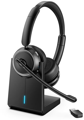 Upgrade ANC & ENC Headset with Microphone for PC, Wireless Headset with Mic for Work(Flip-to-Mute & USB Dongle), Bluetooth 5.4 Noise Cancelling Headphones with Mic for Call Center/Home/Computer/Phones