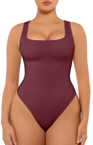 FeelinGirl Seamless Bodysuit Square Neck Tummy Control Shapewear | Body Shaper for Women Thong Sleeveless Bodysuit Tummy Support