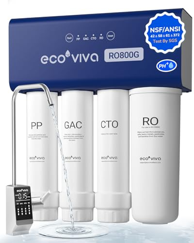 Ecoviva Depuratore Acqua Sottolavello, Osmosi Inversa 0,0001μm, 800GPD (3028L/g), Rapporto Acqua Pura/Scarto 3:1, Rubinetto Intelligente LED, Design Senza Serbatoio, Installazione Rapida