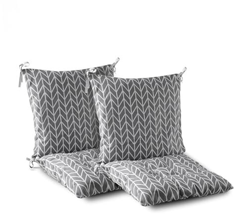 Lot de 2 Coussins de Chaise à Dossier Bas Coussins de Chaise 40 x 80 cm, Coussins de Dossier avec Rubans, pour Chaise de Jardin (Gris)