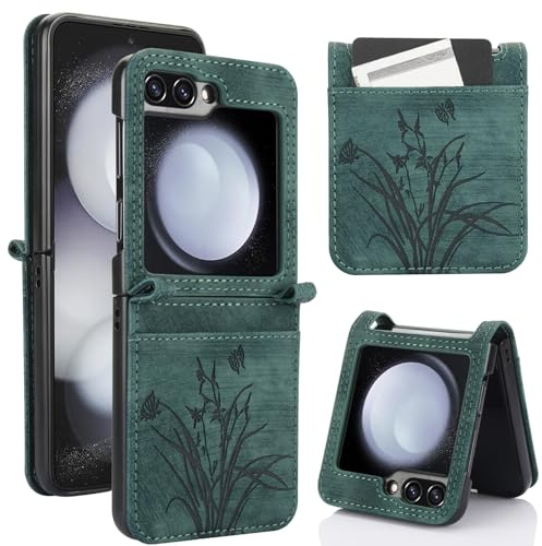 KQXG Coque pour Samsung Galaxy Z Flip 7 FE/Samsung Galaxy Z Flip 6 - Housse en Cuir Synthétique Premium, Étui, Antichoc, PC Intérieur -Vert