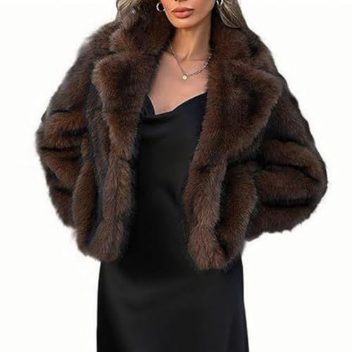 M&Catree Chaquetas con Solapa para Mujer, Manga Larga, Abrigo de Piel Sintética, Chaqueta de Felpa Cálida para Invierno - Café rojo, M