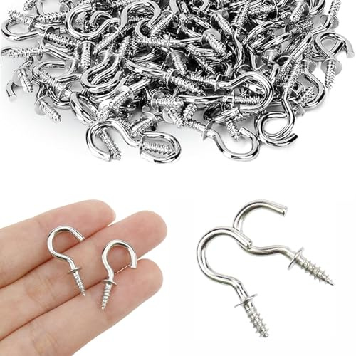 100 Pcs Screw in Hooks,20mm Small Cup Hooks,Safe for Securing Metal Ceiling Screw Hook,Plants Ceiling Hanging Screws Hook,for Securing Cables Wires Hanging Lights Indoor and Outdoor Use(Silver)