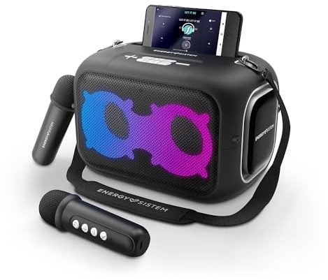 Energy Sistem Karaoke Star Party Altavoz Bluetooth Portatil con 2 Microfonos Inalambricos 50W Luces LED IPX4 MP3 USB/MicroSD Infantil y Adultos para Regalo Niño y Niña