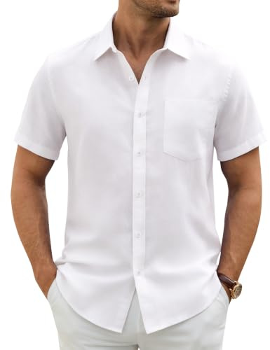 siliteelon Mens Shirts for Men Adult Short Sleeve Smart Casual White Shirt