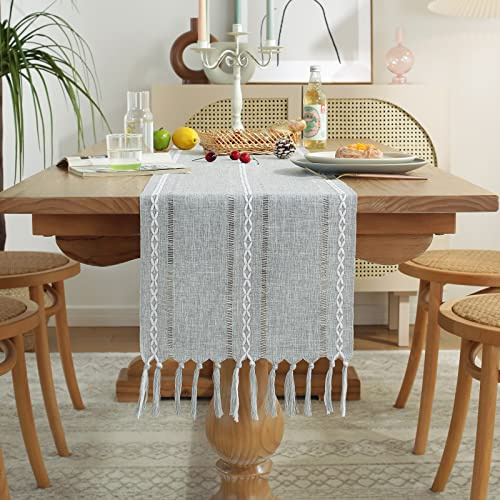 Wracra Cotton Linen Grey Table Runner, Modern Rustic Table Runners