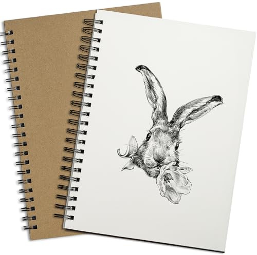 A4 Sketch Books 2 Pack Recycled Spiral Notebook | Uncle Paul Cartridge Paper Drawing Pads 120 Pages/ 60 Sheets White Artist Paper Hard Cover 160gsm DS03A402
