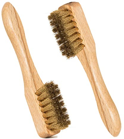 Kombi - Set 2 Spazzole Pulizia Scarpe e Pelli Scamosciate con Setole in Ottone e Manico in Legno