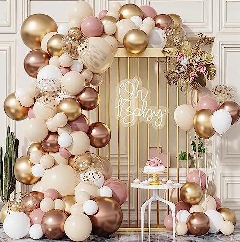 Luftballon Girlande - Rosa Rosegold Beige für Geburtstag, Hochzeit, Babyparty, Verlobung - Deko Mädchen Ballons
