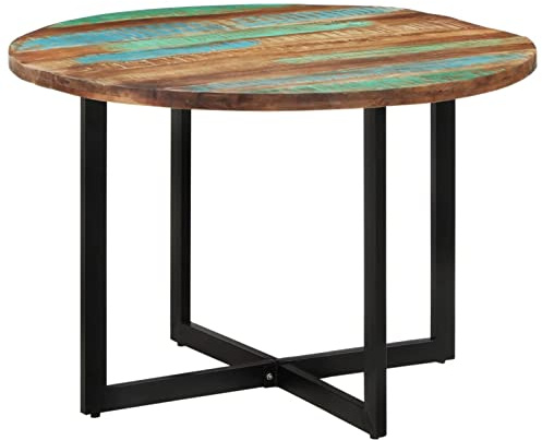 Gecheer Tavolo Rotondo Vintage Industriale in Legno Massello di Recupero e Acciaio, 110x75 cm, Sala da Pranzo