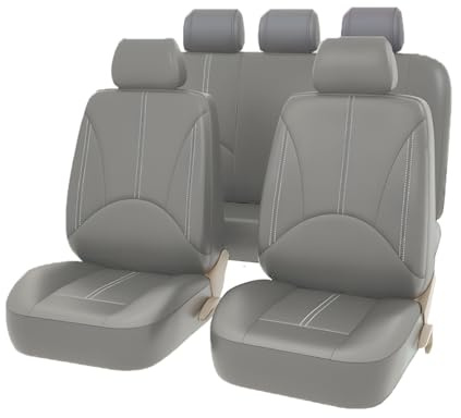 JNNJ 9 Piezas Fundas Asientos Coche, Sets Fundas Asiento Cuero Delanteros Traseros, Fundas Cuero Polvo Transpirables Juego Completo Protector Asiento, Cómodo Cubreasientos Accesorios(Gris)