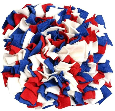 Snuffle Mat for Dogs - Hand Woven Dog Sniffing Pad, Pet Leak Food Anti Choking Mat, Pet Slowing Feeding Intelligence Mat, Cat Dog Training Blanket, 35cmx35cm (Red/White/Blue)