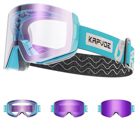 KAPVOE Gafas de Esquí Fotocromaticas OTG para Hombre y Mujer Antivaho Transparente Gafas de Snowboard, Lentes Magnéticos Intercambiables, Compatible con Casco, Protección UV400 04