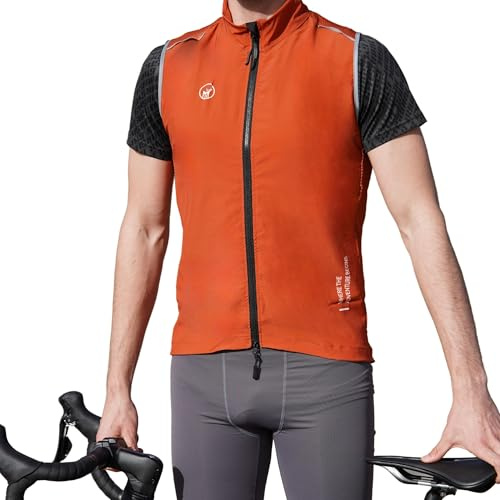 IMPALAPRO Windbreaker Cycling Vest for Men & Women – Ultralight Breathable Waterproof Bike Vest with UV Protection & Reflective Details (UK, Alpha, M, Regular, Regular, rust orange)