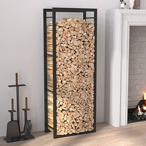 Cinyiqo Firewood Rack Matt Black 50x28x132 cm Steel Firewood Holders Indoor Wood Stove Outdoor Fireplace Heavy Duty Wood Stacking Wood Storage Kit for Fireplace Tool