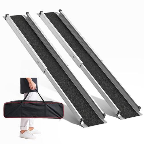 Telescopic Wheelchair Ramps 4FT Heavy-Duty 600LBS Capacity Aluminum Mobility Scooter Ramp with Carrying Bag, Portable Foldable Design for Home Steps/Wheelchairs/Motorcycles, 2 Pack