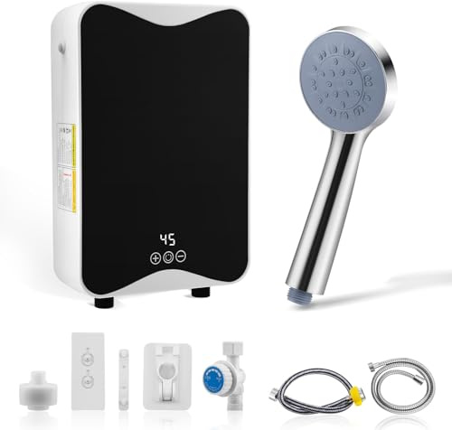 Electric Instant Water Heater, Shower Electric, 5.5KW Mini Electric Tankless Water Heater with LED Temperature Display for Kitchen, Bathroom and Sink Under/Overcounter Instantaneous with Showerhead