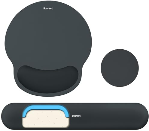 Sushret Mouse Pad and Keyboard Wrist Rest, 3-in-1 Gel Memory Foam Ergonomic Mouse Pad with Wrist Rest Set, Gaming Mousepad Arm Cushion Support for Computer Office Desk Accessories Cute Setup,Charcoal