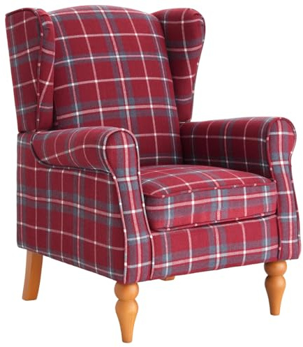 eslohnt Ohrensessel, Vintage Sessel mit Holzfüße, gepolsterte Relaxsessel, Einzelsessel für Wohnzimmer, Schlafzimmer, Leinen (Rot)