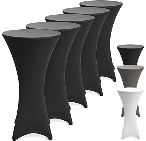 Beautissu 5er Set Stretch Stehtisch Husse Schwarz Ø 80-85 cm Stella – Verstärkung im Fußbereich & 40°C waschbar, rutschfest & bügelfreie Husse für Stehtisch & Bistrotisch als Tisch-Überzug