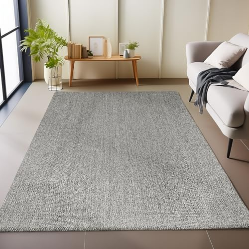 Carpetsale24 Teppich 140x200 cm Grau, Weicher Schlingenflor Einfarbig, Pflegeleicht & Modern, Teppich für Wohnzimmer, Schlafzimmer oder Gästezimmer