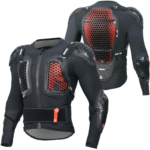DUHAN Motorcycle Jacket Men CE Level 2 Body Armor Jacket Spine Chest Protection Gear for Motorcross MTB ATV Dirt Bike Racing (US, Alpha, XX-Large, 3X-Large, Regular, Regular, Black/Red)