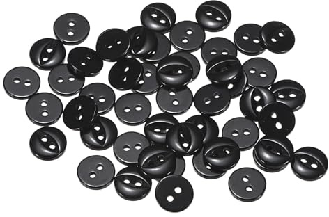 QUARKZMAN 50 Pezzi 16L Bottoni da Cucire Rotondi 10mm (3/8) Bottone di Ricambio Artigianale in Resina a 2 Fori con Occhio di Pesce per Fissaggio Pantaloni Gonne Abiti Artigianali, Nero