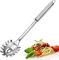 Cuchara de espagueti, cuchara de pasta de acero inoxidable de una pieza, cucharón de pasta de 12 pulgadas con mango ergonómico, colador de pasta con dientes, utensilio de servidor de pasta plateado,