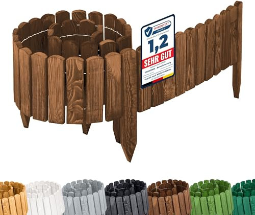 Garronda Borde de césped de madera, borde de parterre impregnado, 200 cm x 20 cm, bordura flexible enrollable, valla para jardín GD-0108 (Marrón Oscuro, Altura: 20 cm)