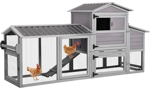 GUTINNEEN 80in Chicken Coop with Wheels Mobile Hen House Outdoor Nesting Box Expandable Large Waterproof Chicken House Wooden Poultry Cage
