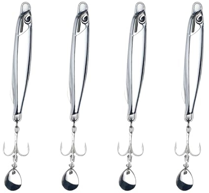 4 Pcs Set Fishing Lures,20g,30g Metal Mackerel Spinners with Treble Hooks,Mackerel Lures Sea Fishing Uk,Featuring Bright Vibrations,for Mackerels,Cod,Sea Bass,Saltwater,Lakes And Rivers (Silver)