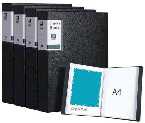 URbantin Livre de Présentation avec 60 Pochettes,Lot de 4 (Noir)