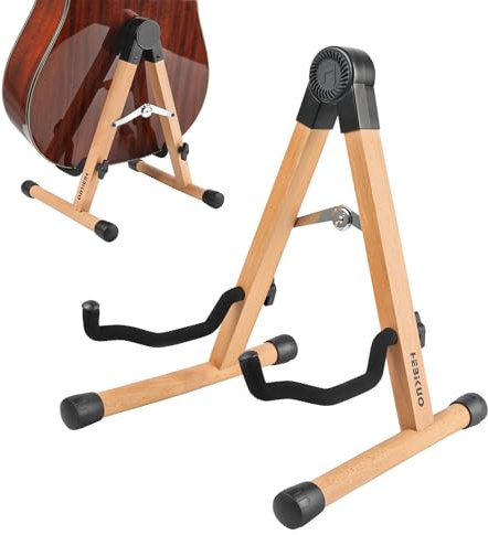 GOGHOST Wood Guitar Stand, A-Frame Folding Wooden Acoustic Electric Floor Guitar Stands with Padding, Stable Musical Instrument Foldable Support Holder, Universal for Ukulele, Bass, Cello, Violin, Banjo, Mandolin
