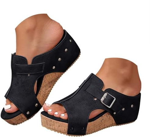Sandales pour femme avec talon compensé pour agrandir la hauteur, sandales confortables à enfiler facilement, chaussures d'été idéales pour les déplacements et les excursions