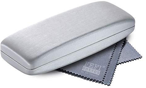FEFI Estuche Gafas Rigido, Funda Rigida para Gafas con Aspecto de Seda, Tamaño M, Plata, M