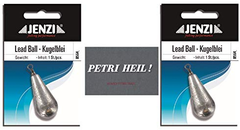 .Jenzi Set: 2 paquetes de plomo de pera, 80 gramos, 2 x 1 unidad, con espiral/ojal + pegatina Petri Heil!