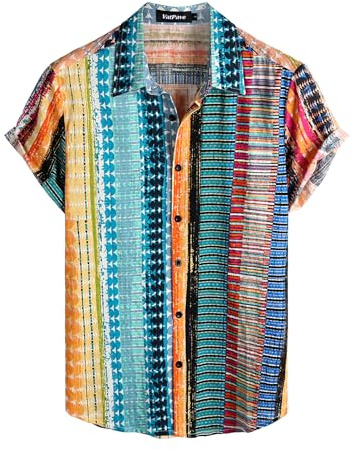 VATPAVE Mens Casual Hawaiian Floral Shirts Short Sleeve Button Down Tropical Shirts Beach Summer Shirts X-Large Multicolor