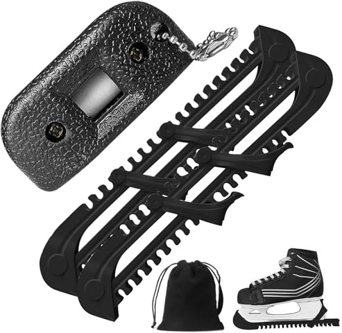 Newsmy 4 Pack Ice Skate Guards Black, 1 Pair Ice Skate Blade Covers, Ice Skate Sharpener with Velvet Bag, Ice Skating Accessories for Hockey and Figure Skating