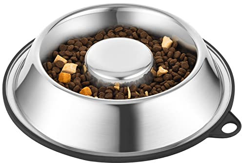 PEGGY11 Mangiatoia Lenta per Cani in Acciaio Inossidabile, Fondo Antiscivolo, per Uso Alimentare, Lavabile in Lavastoviglie, 475ML