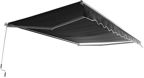 VA-Cerulean Auvent en aluminium, marquise manuelle à bras articulés, voile d'ombrage, auvent d'ombrage, auvent de store, store à pince résistant aux UV, imperméable (360 x 300 cm, gris foncé)