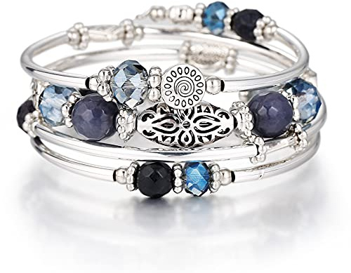 FULU AUTUMN Bracciale in perle d'argento da donna, braccialetto avvolgente in pietra multistrato regalo di gioielli fantasia per la mamma il giorno del Ringraziamento, Taglia unica, Bronzo