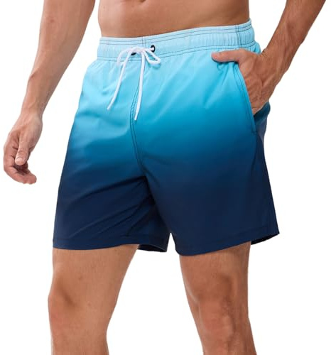 Bañador Hombre de Secado Rápido Impermeable Bañadores Largo, Traje de Baño para Natacion Piscina Corto Pantalones, Verano Shorts Hombre de Playa Arena Deportes L 1#Azul Degradado