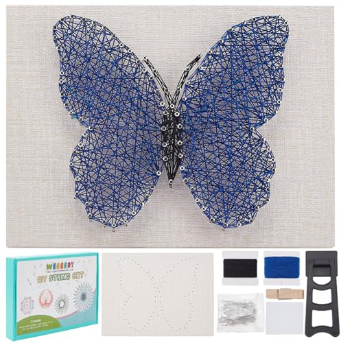 WEBEEDY Kit de arte de cuerda de mariposa, kit de manualidades de cuerda de uñas, kit de manualidades de alambre para adultos, principiantes, suministros de arte de cuerda, juego de manualidades,
