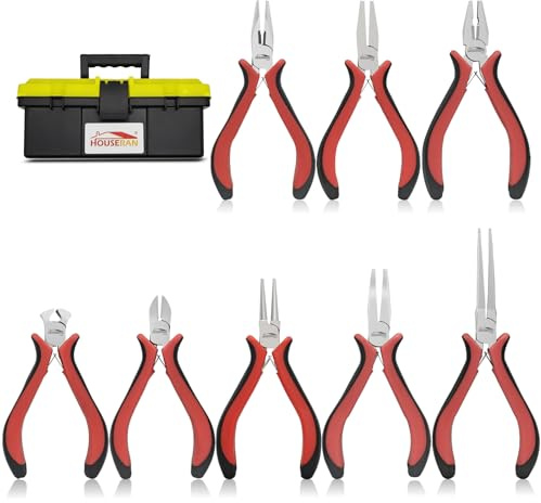 HOUSERAN Schmuckzangen-Sets 12cm - 5er Set Mini-Federrundzange für Schmuckherstellung Federmechanismus Rutschfeste Griffe Ideal für Drahtbiegen, Loops Feinarbeiten